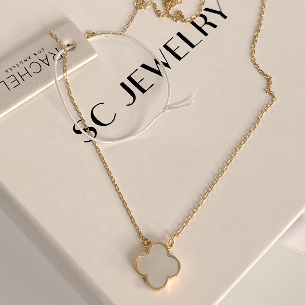 Last 1 🔥Rachel Zoe Clover Necklace Double Sided Mother of Pearl Zirconia 925 - Picture 4 of 8